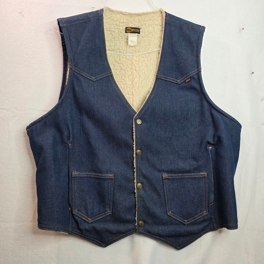Key Jeans Mens 2XL Denim Sherpa Lined Western Vest Dark Wash Blue 1-8054.41 - Picture 1 of 8